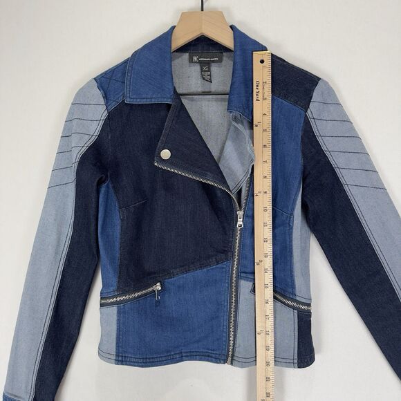 Denim Patchwork Moto Jacket Womens XS Blue Moto Festival‎ Y2K Western Cowgirl - Picture 12 of 16